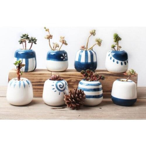 Set of 8 Original Design Mini Ceramic Succulent Plant Pot Handmade Porcelain Planter Home Decor Flower Pot Bonsai Planter