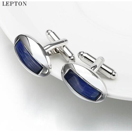 Low-key Luxury Dark blue Opal Cufflinks for Mens Fashion High Quality Brand Arc Cats Eye Stone Cuff links Shirt Cuffs Cufflink