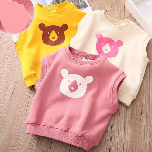 2020 Winter New Toddler Girls Thick Vest Fashion Cartoon Bear Print Vest for Girl Kids Casual Plus Velvet Warm Sleeveless Jacket
