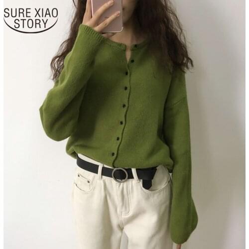 Autumn Solid Women Sweater Long Sleeve O-neck Sweaters Cotton Knit Cardigan Loose Chic 2020 Office Lady Clothes Pull Femme 10325