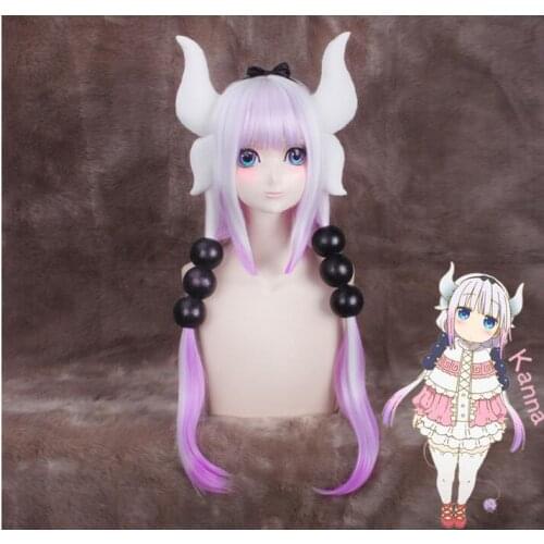 2017 Kobayashi-san Chi No Maid Dragon Kamui Kanna Wigs Gradient Cosplay Peluca Hair Ornaments Horns Headdress Accessories