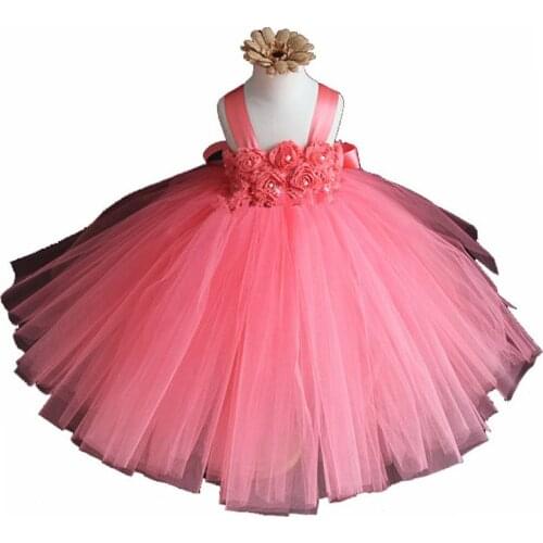 Flower Baby Girls Tutu Dress For 2-10Y Wedding Birthday Party Lace Band Princess Girls Ball Gown Dresses For Photo props