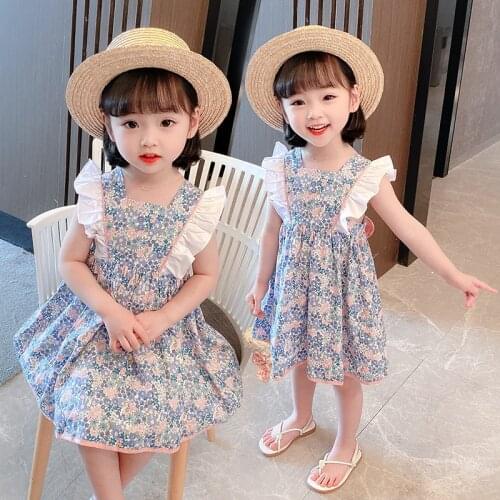 Floral dress robe volant vestidos summer vestidos de verano kids clothes girls roupa infantil menina casual midi 2021 sukienka