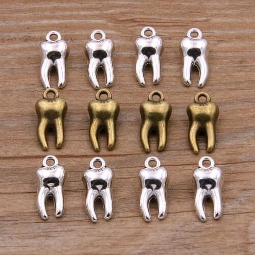 20PCS 7X15mm 2 Color Metal Alloy 3D Double-Sided Teeth Charms Oral Cavity Pendants For Jewelry Making Handmade Craft
