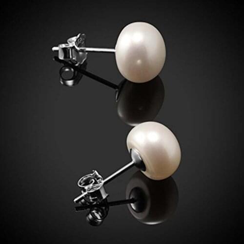 Factory Direct Sales 7-8Mm Pearl Silver Stud Earrings For Women Girls