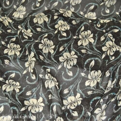 LEO&LIN 12 M Beige Flower 100% Silk Georgette Chiffon Spring and Summer Thin Skirt Scarf Fabric DIY Patchwork Tissue