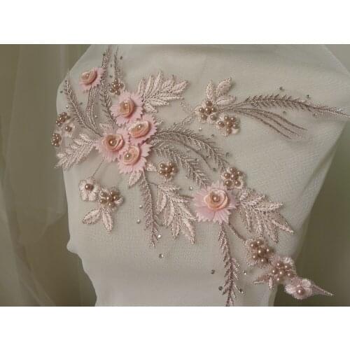 Bridal Beaded Lace Applique Venice Embroidered Applique for Headbands, Wedding Belt, Dresses