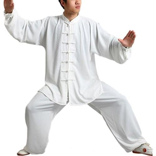 2Pcs/Set Unisex Trousers Button Placket Shirt Loose Solid Color Chinese Traditional Tai Chi Suit Kung Fu Wear