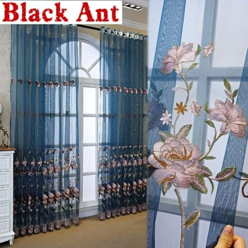 High End Embroidery Peony For Living Room Water-Soluble Window Screen Bedroom Kitchen Drape Panel Finished Voile Sheer JD956#20