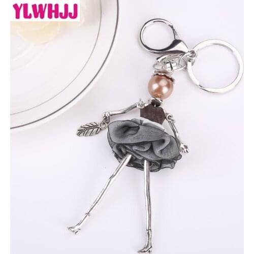 YLWHJJ 2017 brand new cute gray skirt car bag keychain for women princess pendant girl doll key chains fashion statement jewelry