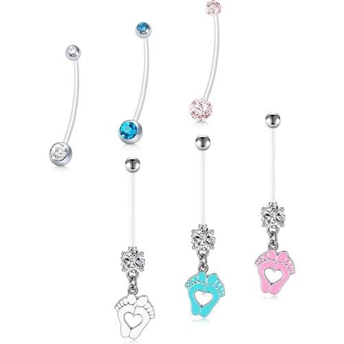Pregnant womens belly button buckle sports long belly button ring sling baby feet flexible transparent belly perforation holder