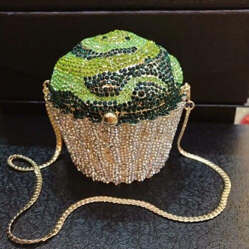 Green Rhinestones Women Evening Bags Metal Minaudiere Designer Wedding Party Crystal Clutch Handbag Purse wallet shoulder bag
