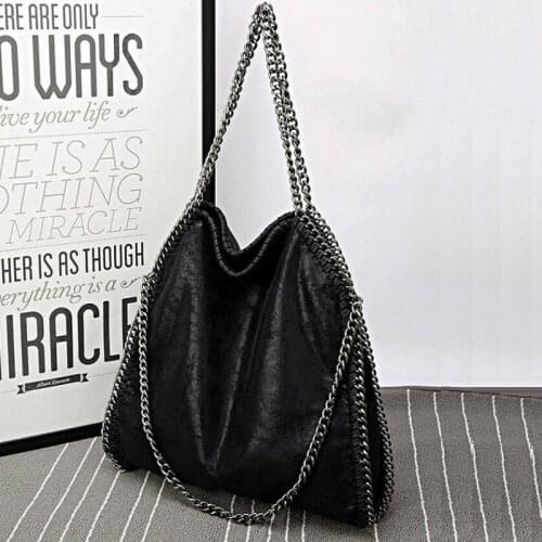Shoulder Bag Large Shoulder Woman Black Color with Eco Leather Chains