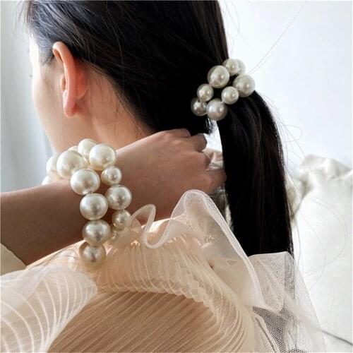 Woman Big Pearl Hair Ties Fashion Korean Style Hairband Scrunchies Girls Ponytail Holders Rubber Band Headwear Hair Accessories