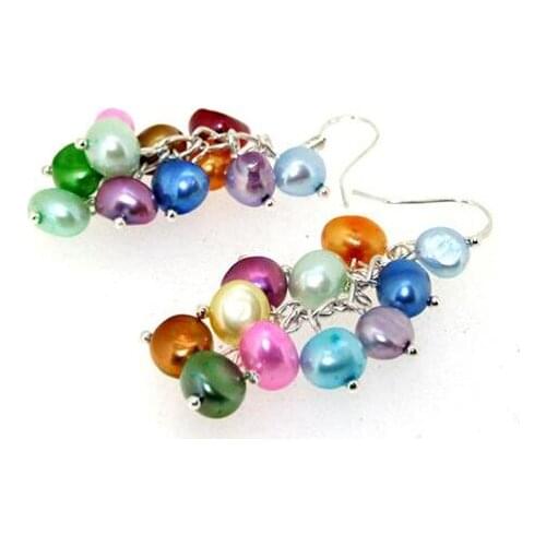 Elegant 100% Genuine Freshwater Pearl Dangle Earrings For Women,5-7mm Multicolor Baroque Pearl Jewellery
