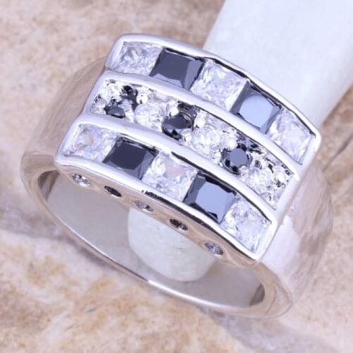 Fascinating White CZ Black Cubic Zirconia Silver Plated Womens Ring Size 6 / 7 / 8 / 9 R1383
