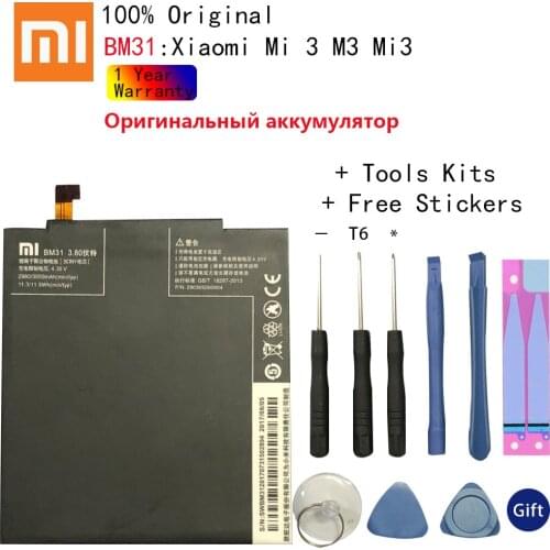 100% Original Replacement Battery For Xiaomi Mi 3 M3 Mi3 BM31 Genuine Phone Battery 3050mAh+Gift Tools +Stickers