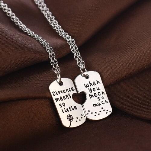 2PC Long Distance Relationship Jewelry "Distance Means So Little When You Mean So Much" Pendant Necklace Dandelion Charm Gifts