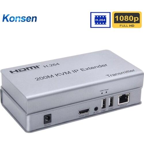 200M HDMI KVM IP Extender Extension CAT6 6A TCP/IP Transmitter Receiver 1 TX to 20 RX and Cascade Connection USB Keyboard Mouse