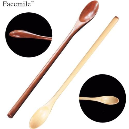 2017 1PCS 20CM Long Flat Wooden Handle Coffee Spoon Stir Machilus Dessert Spoons Cooking Children Tableware Kitchen Accessories