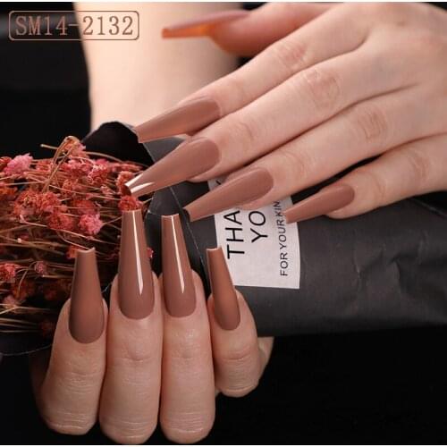 24pcs latest design super long candy color ballet coffin fake nails brown 2132