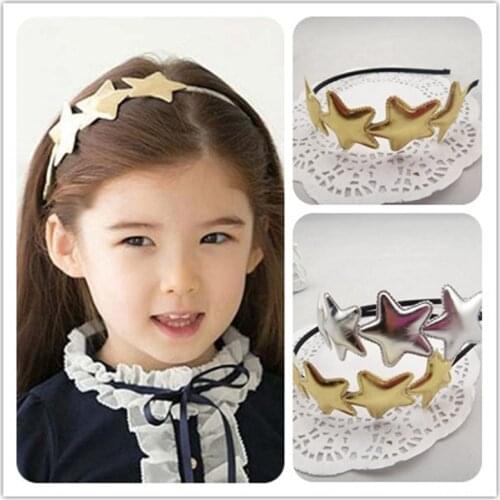 AKWZMLY Hot Selling Korean Girl Hair Band Gold&silver Star BB Hair Accessories for Princess Solid PU Handmade Headband 1PC
