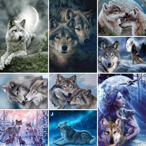 5D DIY Diamond Painting Wolf Cross Stitch Kit Full Drill Square Embroidery Mosaic Animals Art Picture of Rhinestones Decor Gift