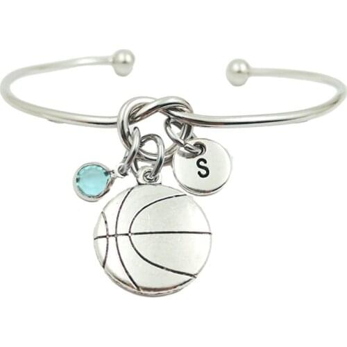 Basketball Creative Initial Letter Monogram Birthstone Adjustable Bracelet Fashion Jewelry Women Gift Pendant