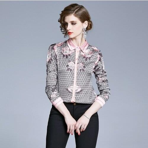French Style Pink Blouse Women Full Long Sleeves blusas mujer de moda Turn Down Collar chemisier femme Summer Elegant Clothes