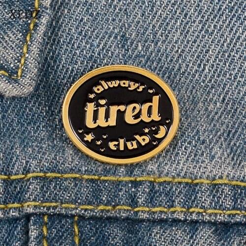 XEDZ New black gold rim round tired text star enamel brooch jewelry punk denim clothes pendant friend gift