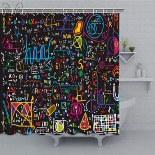 Black Physical Formulas and Phenomenon Bathroom Curtain Hand-Drawn Illustration Art Print Science Board with Math Bathroom Sets