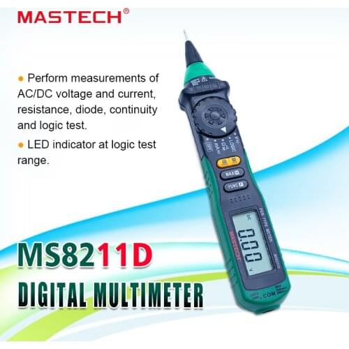 MASTECH MS8211D Digital Multimeter Pen-Type Meter Auto Range DMM Multitester Voltage Current Tester Logic Level Tester
