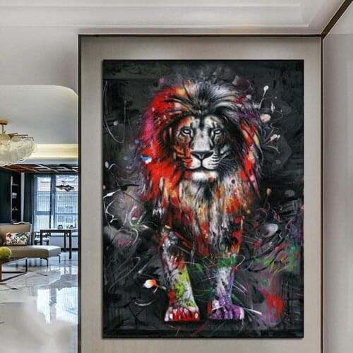 DDHH Abstract Colorful Lion Painting Modern Animal Wall Art Picture Cuadros for Poster Canvas Painting Home Decor No Frame