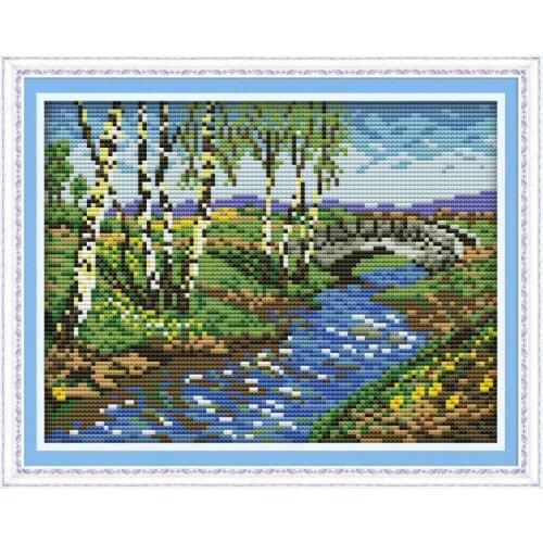 Country Landscape Printing Cross Stitch Kit Pattern Traditional Embroidery 11CT 14CT Craft Needlework Home Decoration Painting