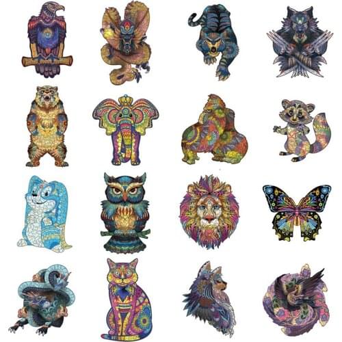 Wood DIY Crafts Jigsaw Lion Wolf Animal Puzzles For Adults Kids Educational Puzzle Fabulous Gift Interactive Games Toy