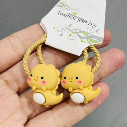 2PCS Cute Macaron Color Dinosaur Cartoon Headwear Kids Elastic Hair Bands Baby Headdress Children Ropes Girls Accessories