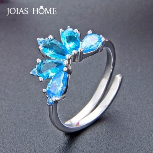 Joiashome Charms 100% 925 Sterling Silver Women Ring With Sapphire Gemstones Finger Ring Party Engagement Gift Open Size