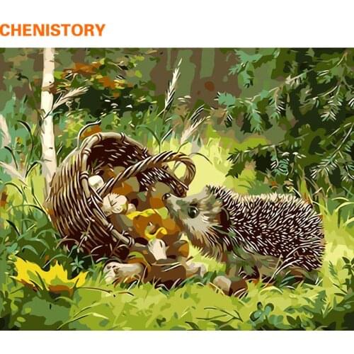 CHENISTORY DIY Painting By Numbers Hedgehog Animals Modern Wall Art Picture Hand Painted Oil Painiting On Canvas For Gift 40x50