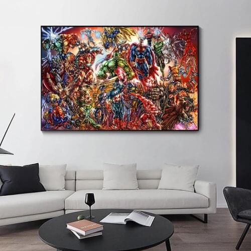 Marvel Superhero Poster Avengers Anime Prints Captain America Spider-Man Iron Man Hulk Canvas Art Decoration Home Birthday Gift