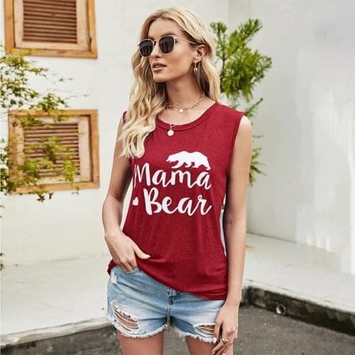 Mama Bear Sleeveless Letter Print T-shirt Women Clothes Summer Casual Loose O Neck Fashion Streetwear Tops Vest Tee Shirt Femme