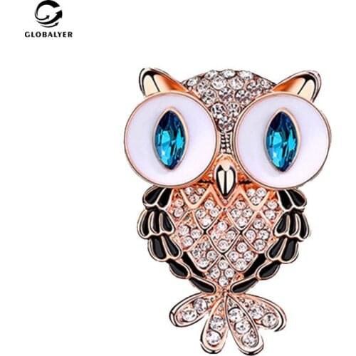 Korean fashion Alloy owl with crystal brooch Clothing accessories Hot sell Womens jewelry Free shipping Girl’s gift 697