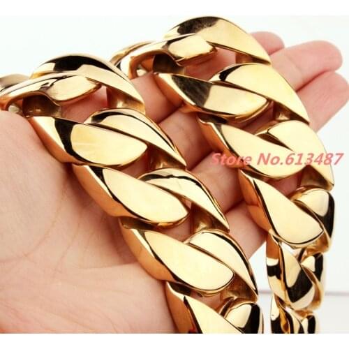 7-40" Heavy Huge Yellow Gold 31mm Wide 316L Stainless Steel Casting Cuban Curb Link Necklace Chain High Quality Mens Jewelry