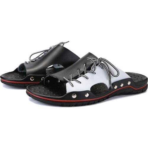 New Arrivals Mens Leather Slippers 2021 Summer Soft Comfort Breathable Large Size Street Fashion Trendy Young Casual Sandals