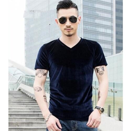 Plus size men velour T-shirts 6XL 7XL short sleeve V-neck Velvet tops fashion Korean style mens hip hop streetwear T-shirts