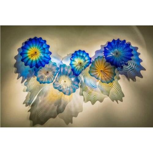Modern Design Murano Glass Platters 6pcs Wall Mounted Plate for Home Blue Tone Sea Style Hanging Decorative Wall Art