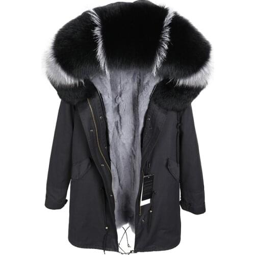 Maomaokong 2020 new Winter natural rabbit fur lining Jacket jacket Real fox fur collar warm long section Parker coat