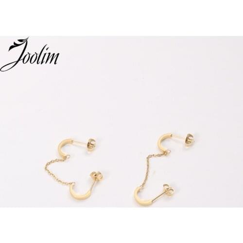 Tarnish Free PVD Gold Finish New Gracsful Ear Hole Chain Earring Stainless Steel Tarnish Free Gold Jewelry Wholesale
