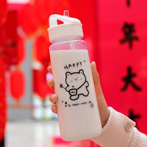 2021 New Water Bottle Plastic Cups With Lid And Straw Cute Style Plastic Cups Juice Drink Cup Portable Anti-Drop With Scale Cup