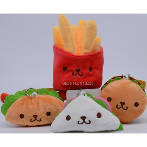 20/Lot 4 Styles Hamburger Sandwich French fries 10CM Plush Keychain Pendant Doll Stuffed Toys