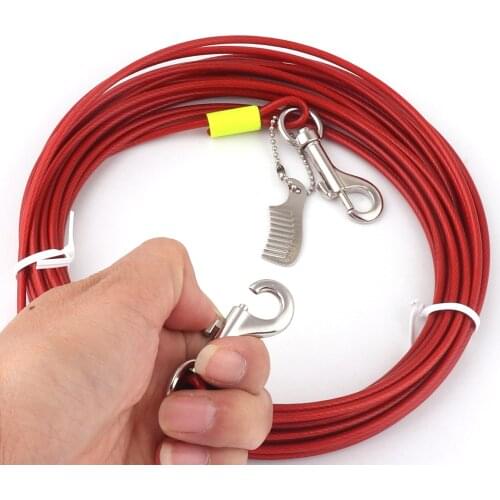 Tie Out Strong Dog Leash Lead Red Pet Cable for Dogs Up to 70 LBS 25 Feet pet Drag Leash Rope Outdoor Camping Collar Hardware